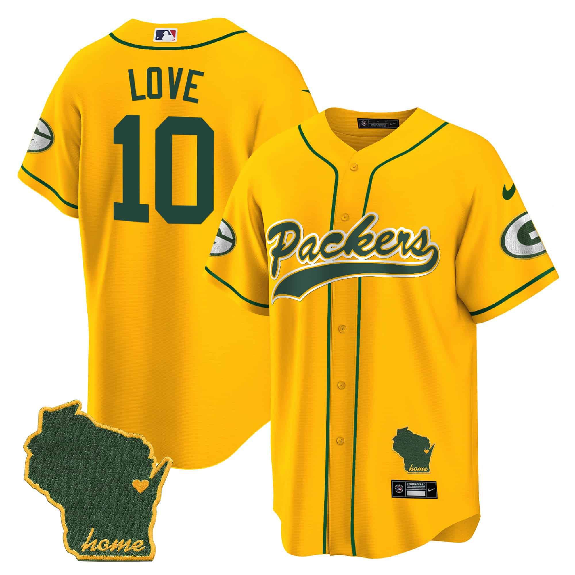 Men Green Bay Packers 10 Love Yellow 2024 Nike Home Patch Baseball NFL Jersey